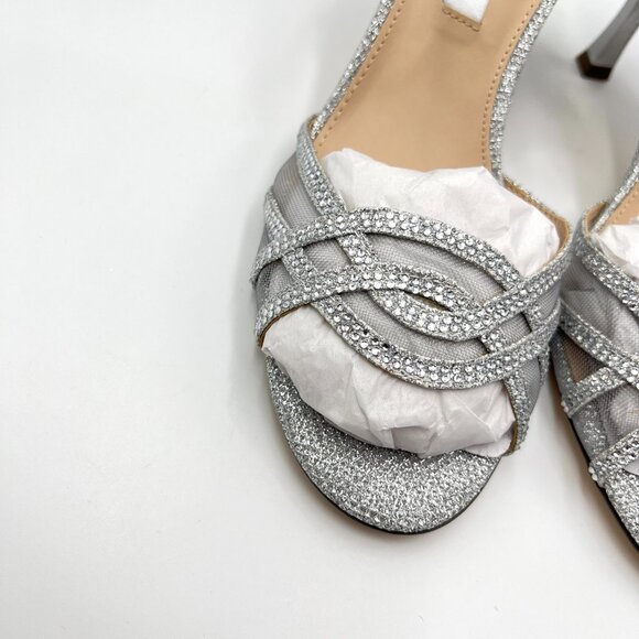 Nina Womens Size 7.5M Silver Jeweled Dress Sandals Heels Shoes - Picture 4 of 15